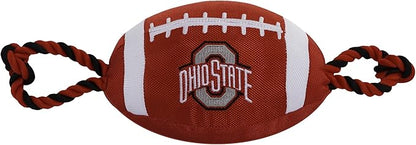 Pets First NCAA Ohio State Buckeyes Football Dog Toy, Tough Quality Nylon Materials, Strong Pull Ropes, Inner Squeaker, Collegiate Team Color (OH-3121)