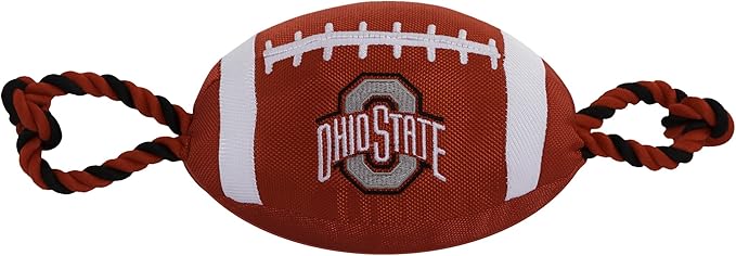 Pets First NCAA Ohio State Buckeyes Football Dog Toy, Tough Quality Nylon Materials, Strong Pull Ropes, Inner Squeaker, Collegiate Team Color (OH-3121)