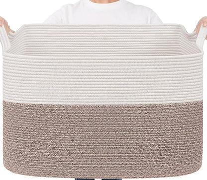 Goodpick 105L Extra Large Blanket Basket 25" x 16" x 16" Cotton Rope Storage Baskets for Organizing, Baby Laundry Basket with Handles, Rectangle Woven Baskets for Storage, Brown