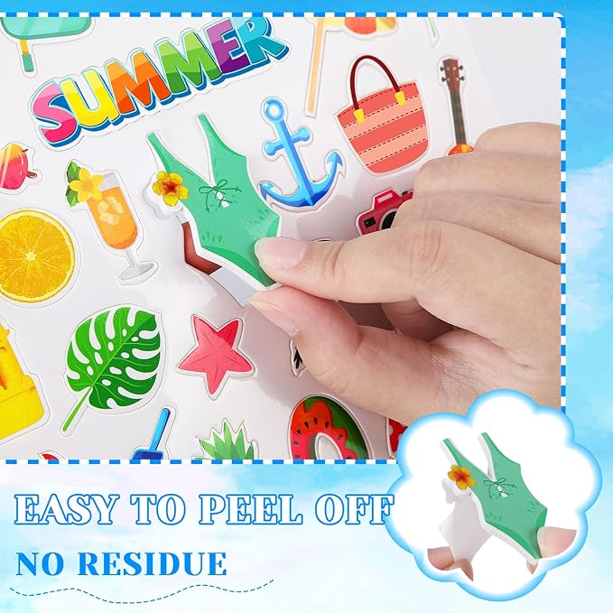 JULBEAR Summer Foam Stickers,300 Pcs Bulk Self-Adhesive Hawaiian Beach Stickers for Arts Crafts Beach Theme Summer Birthday Party Favors Decoration Home DIY Supplies