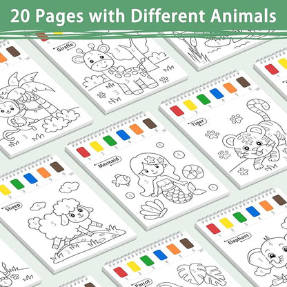 SOCOLER Paint with Water Coloring Books for Toddlers, Animal Theme Mess Free Watercolor Painting Papers for Kids Travel Coloring Kit with 2 Brushes Art Craft Birthday Gift