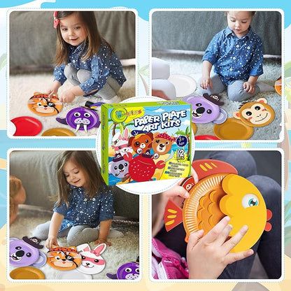 V-Opitos Arts and Crafts Kits for Kids, 12 Pack Paper Plate Crafts, Simple Animal Crafts for Toddler Age of 3, 4, 5 Years Old, Fun Preschool Classroom Activity Project for Boy & Girl