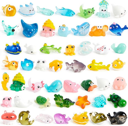 JOYIN 50 Pcs Mini Ocean Resin Animals Figures, Mini Sea Animals Figurines for Aquarium Ornaments Decorations, Cute Garden Accessories, Birthday School Slime Charms for Crafts, DIY Miniature Scenes