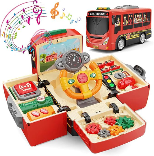 HONGTUO Fire Truck Toys with Teaching Meaning, Simulation Steering Wheel Driving Toy, Toddlers Fire Truck Toy with Sound and Light, Simulate a Rescue fire Scene，Gift for 3-5 Boys & Girls