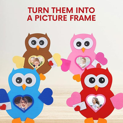 Valentines Day Owl Magnet Craft for Kids (12 Pack) Foam Valentines Day Craft for Kids Classroom DIY Activity Bulk, Individually Wrapped by 4E's Novelty
