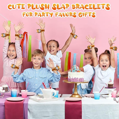 Lenwen 8 Pcs Stuffed Animal Slap Bracelets for Kids Plush Animals Slap Bracelets Bulk Cute Tiger Giraffe Turtle Koala Bracelets Wrist Animals for Girls Boys Valentine's Day Party