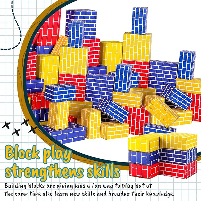 Junkin 80 Pack Jumbo Cardboard Building Blocks for Kids Large Stacking Cardboard Bricks Thick Building Blocks for Construction Supplies Favor Preschool Building Sets Daycare Toddlers