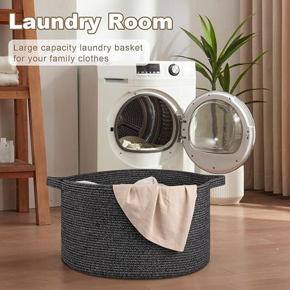 OIASKET Large Woven Baskets for Storage, 22.8" x 22.8" x 13" Blanket Storage Living Room, Baby Toy Basket for Clothes, Pillows, Towels, Shoe Basket for Entryway (Black)