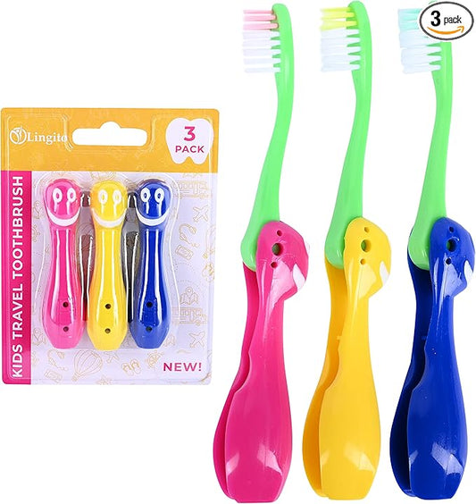 Kids Travel Toothbrush, Soft Toddler Toothbrush, Child Travel Toothbrush Gentle Bristles For Home, School, Camp, Sleepovers, Kids Folding Toothbrush Handles For Tiny Hands Boys and Girls (3 Pack)