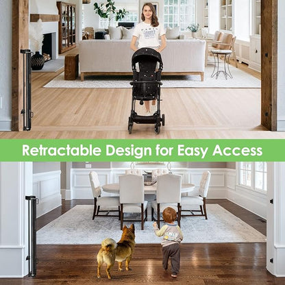 90 Inch Retractable Baby Gates Extra Wide Dog Gates for The House Extra Long Baby Gate for Stairs Child Gates for Wide Openings Large Dog Gate Indoor Outdoor Pet Gates for Dogs, Black