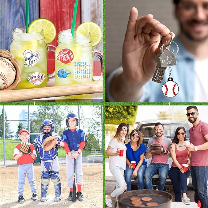 Jenaai 130 Pcs Baseball Party Favors Includes Baseballs Slap Bracelets Party Gift Bags Silicone Keychain Baseball Tattoo Baseball Stickers for Baseball Themed Sports Party Favors for Kids Students