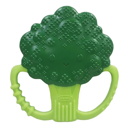 Infantino Lil' Nibbles Textured Silicone Baby Teether - Sensory Exploration and Teething Relief with Easy to Hold Handles, Green Broccoli, 0+ Months