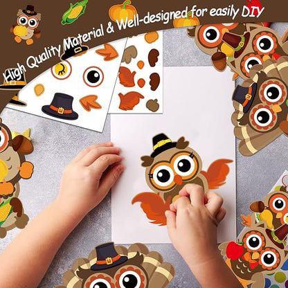chiazllta 30Pcs Thanksgiving Craft Kits DIY Owl Craft for Kindergarten Kids, Thanksgiving Fall Art Craft Make Your Own Card Sticker Set for Home Class Game Activities Preschoolers