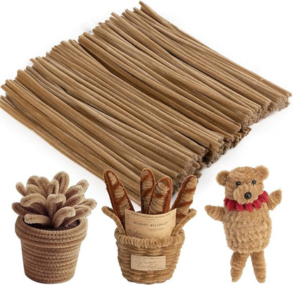 Caydo 200 Pieces Light Brown Pipe Cleaners,Thick Fluffy Chenille Stems, Pipe Cleaner Crafts for Arts & Crafts, Perfect for Making Animals, Flowers, and Festive Decorations