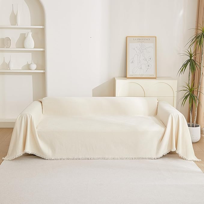 MYSKY HOME Couch Cover for Pets Beige Couch Covers for 3 Cushion Couch Sofa Couch Cover Sectional L Shape Chenille Couch Cushion Covers for Pets, Furniture Protector Cover for Dogs, Kids, 91" X150"