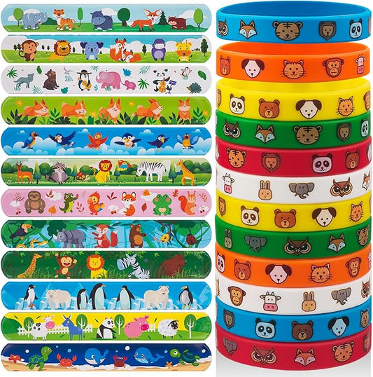 48 PCS Party Favors Slap Bracelets for Kids Animal Rubber Bracelets Silicone Wristbands for Birthday Party Supplies Classroom Prizes Christmas Easter Halloween Holiday Gifts