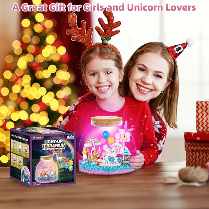 Unicorn Light Up Terrarium Kit for Kids - Create a Fantasy Unicorn World | Unicorn Toys for Girls, Science Kits, Arts and Crafts for Kids, Girls Toys Ages 4+, Kids Gifts