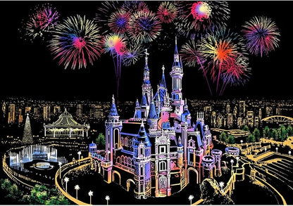Georgie Porgy Scratch Paper Art A3 Set DIY Arts and Crafts Kits for Kids Adults, Magic Rainbow Scratch Postcard for Christmas Birthday Gift with Scratching Tools Kit (Amusement Park+ Dream Castle)
