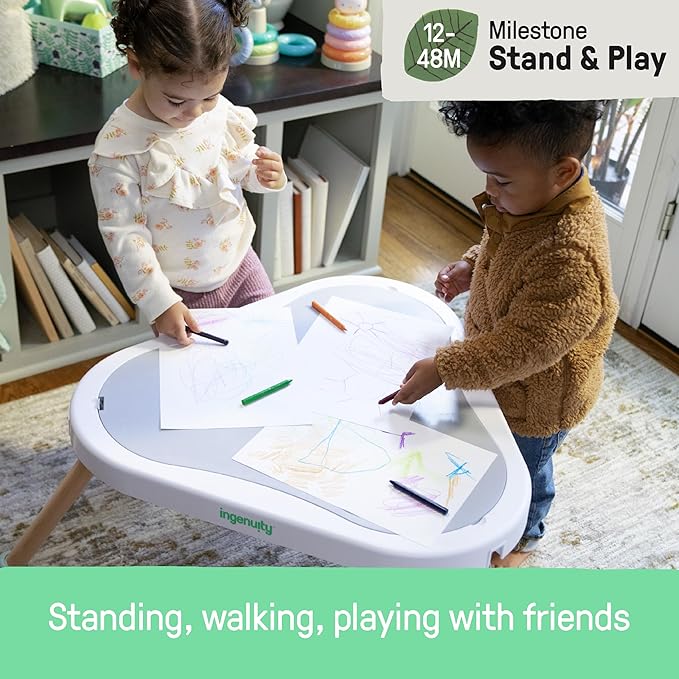 Ingenuity 3-in-1 Baby Jumper and Activity Center with Lights and Sounds – Converts to Toddler Play Table, 4 Adjustable Heights, Wood Legs, Ages 4 Months to 3 Years