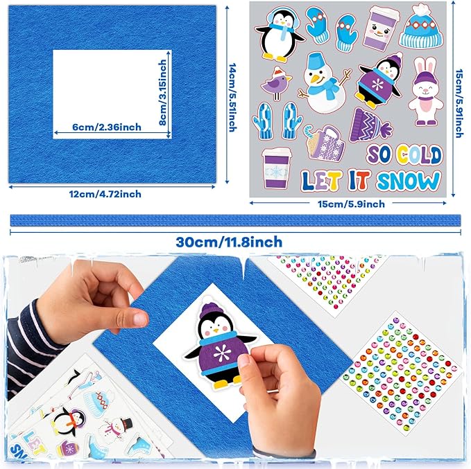 Qyeahkj 506pcs Winter Foam Arts Craft Picture Frame Kit for Kids, 18 Sets Felt Picture Frame with Easel for Winter Snowman Snowflake DIY Party Game Activities Favors Decors Supplies