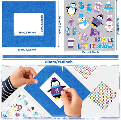 Qyeahkj 506pcs Winter Foam Arts Craft Picture Frame Kit for Kids, 18 Sets Felt Picture Frame with Easel for Winter Snowman Snowflake DIY Party Game Activities Favors Decors Supplies
