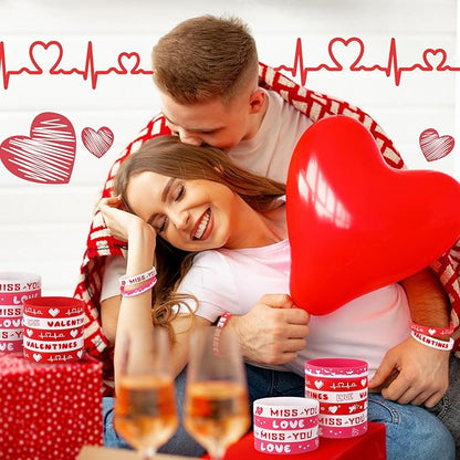 48pcs Valentine's Day Silicone Wristband Happy Valentine's Day Party Favors Pink Red Love Heart Rubber Bracelets Adults Valentine's Day gifts for Kids Classroom Festival Prizes, 6 Designs