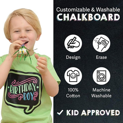 Green Speech Bubble Chalkboard Short Sleeve T-Shirt Kit for Kids with 3 Markers and 1 Stencil (Youth X-Small)