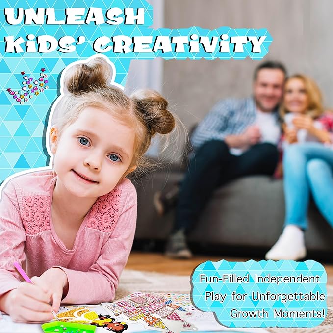 sinceroduct Diamond Art Kits for Kids with 6 Princess and Animals Stickers, 3 Gem Art Keychains and Suncatchers, Make Your Own Arts & Crafts, Christmas and Birthday Gifts for Girls Aged 4-8+