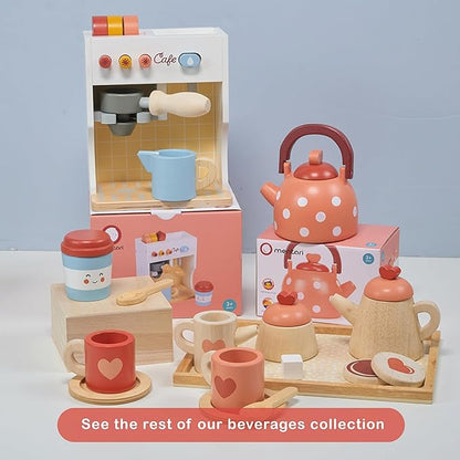 Mentari Toys - Dotty Kettle - Polka Dot Wooden Pretend Play Kitchen Accessory with Removeable Lid - Imaginative Teatime Fun for Toddlers - Encourage Role Play and Develop Social Skills - Age 3+
