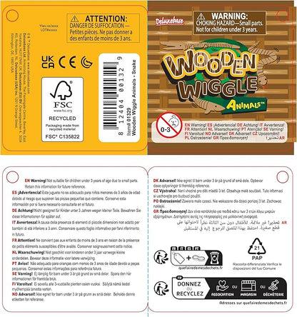Wooden Wiggle Snake from Deluxebase. Flexible Swaying and Wiggling Wood Snake Toy. Retro Fake Rattlesnake Wooden Toy for Snake Fidget Toys, Prank Toys and Party Favours for Kids.