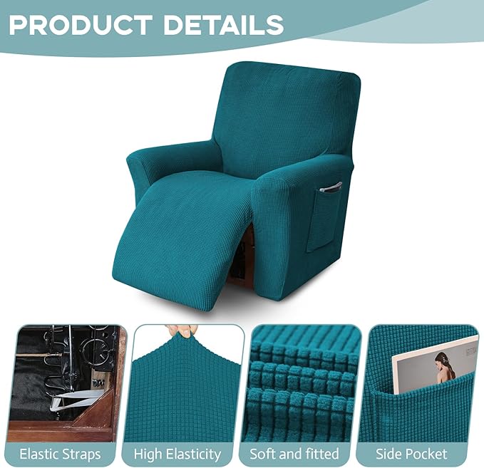 Recliner Chair Cover Lazy Boy Recliner Covers Recliner Covers for Recliner Chair 1 Piece Furniture Protector Prevent wear and pet Hair（Recliner,Peacock Blue）