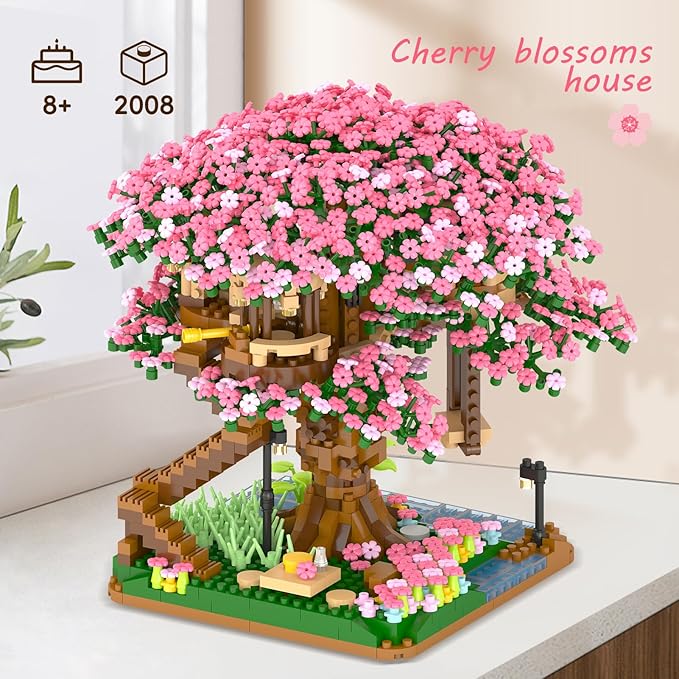 Cherry Blossom Tree Building Set,(2008pcs) Flowers Bonsai Tree Mini Blocks Kit for Adult,Japanese Sakura-Tree House Building Blocks Set,Gift Ideas for Girls 8 10 12 14+