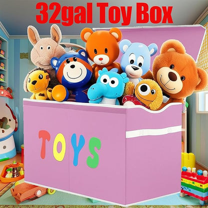 YOLOXO Toy Box Chest, Collapsible Sturdy Storage Bins with Lids, Extra Large Kids Toy Storage Organizer Boxes Bins Baskets for Kids, Boys, Girls, Nursery Room, Playroom, Closet (Classical Pink)
