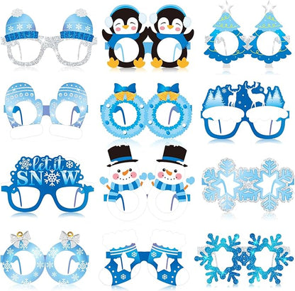 36 Pcs Winter Party Favors Snowflake Paper Eyeglasses Winter Wonderland Party Decorations Photo Booth Props for Christmas Holiday Baby Shower Birthday Supplies