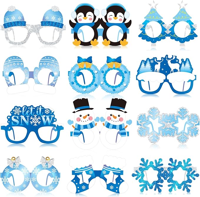 36 Pcs Winter Party Favors Snowflake Paper Eyeglasses Winter Wonderland Party Decorations Photo Booth Props for Christmas Holiday Baby Shower Birthday Supplies