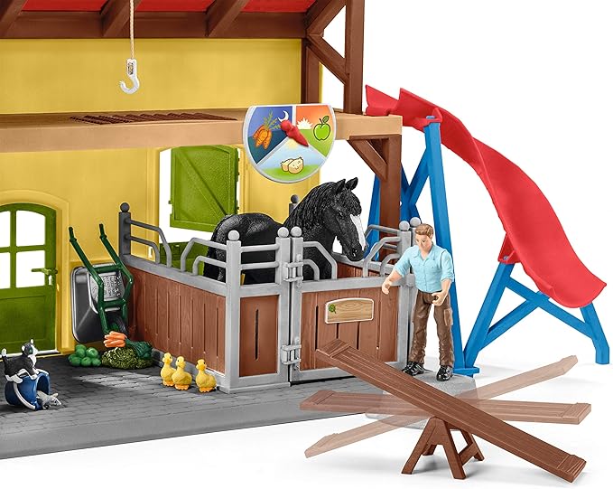 Schleich Farm World, 30-Piece Playset, Farm Toys and Farm Animals for Kids Ages 3-8, Horse Stable 10.5 x 49 x 34.5 cm