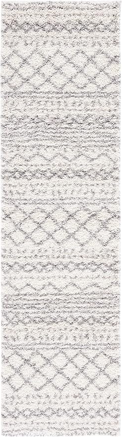 SAFAVIEH Arizona Shag Collection Runner Rug - 2'3" x 12', Ivory & Grey, Moroccan Design, Non-Shedding & Easy Care, 1.6-inch Thick Ideal for High Traffic Areas in Living Room, Bedroom (ASG741F)