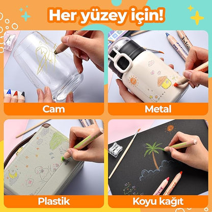 3 In 1 Color Pencils | 12 Colors Set inc. Brush And Sharpener | Non-Toxic And Vegan Colors For Ages 3 And Up