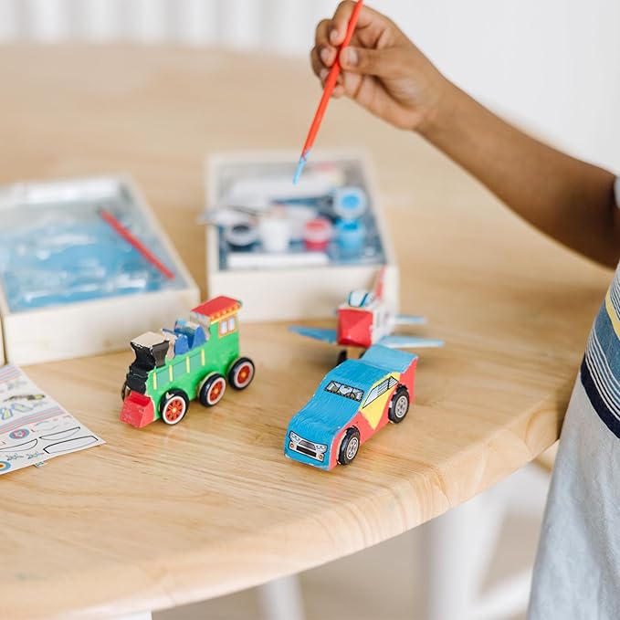 Melissa & Doug Decorate-Your-Own Wooden Craft Kits Set - Plane, Train, and Race Car