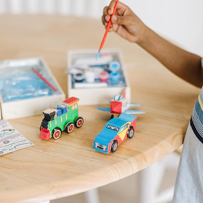 Melissa & Doug Decorate-Your-Own Wooden Craft Kits Set - Plane, Train, and Race Car