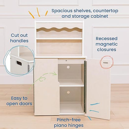 ECR4Kids Play Kitchen Storage Cupboard, Wooden Playset, White Wash