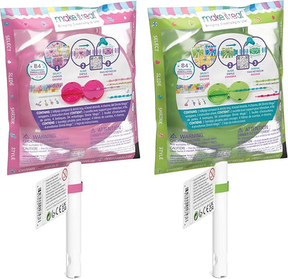 Make It Real Shrink Magic Lollipop Bracelet Kits - 2-Pack DIY Jewelry Sets for Girls - Create & Style with Heat-Shrinking Candy Designs - Reusable & Restylable - Great Gift for Creative Kids Ages 8
