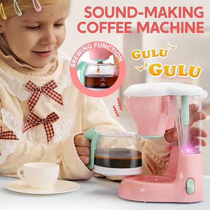 Joyin Play Kitchen Toys, Pretend Play Kitchen Appliances Toy Set with Coffee Maker, Mixer, Toaster with Realistic Lights& Sounds, Birthday Gift for Kids Ages 3+, Pink
