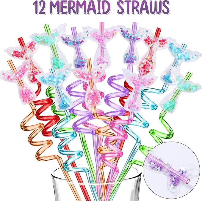 98 Mermaid Party Favors for Girls Birthday Supplies Straw Bubble Wand Slap Bracelet Keychain Sticker Toy Gift Prize Goodie Bags Stuffers Kids Decorations Mermaid Birthday Party Favors
