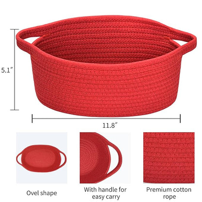 ABenkle Small Basket with Handles - Decorative Durable Rope Woven Storage Bin Shelf Storage Organizer Cube, Easter Baby Gift Basket, 12"x8"x5"