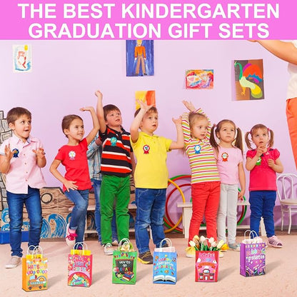 180 Pcs Kindergarten Graduation Party Favor Set Include 60 Slap Bracelets 30 Coloring Books 30 Paper Bags 30 Button Pin and 30 Grad Badge Sticker for Kindergarten Graduation Party Supplies