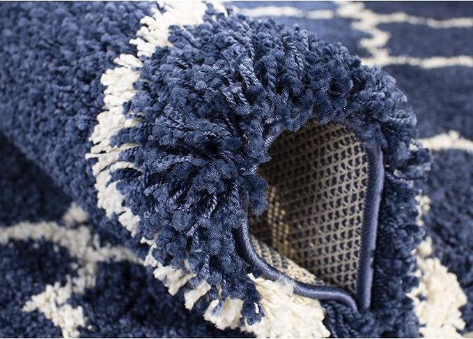 SAFAVIEH Hudson Shag Collection Runner Rug - 2'3" x 6', Navy & Ivory, Moroccan Trellis Design, Non-Shedding & Easy Care, 2-inch Thick Ideal for High Traffic Areas in Living Room, Bedroom (SGH282C)