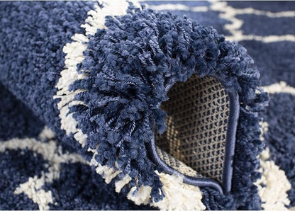 SAFAVIEH Hudson Shag Collection Runner Rug - 2'3" x 12', Navy & Ivory, Moroccan Trellis Design, Non-Shedding & Easy Care, 2-inch Thick Ideal for High Traffic Areas in Living Room, Bedroom (SGH282C)