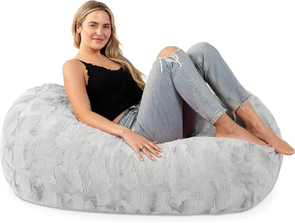 Jaxx Sofa Saxx Bean Bag Couch - 4 Foot - Faux Fur, Silver