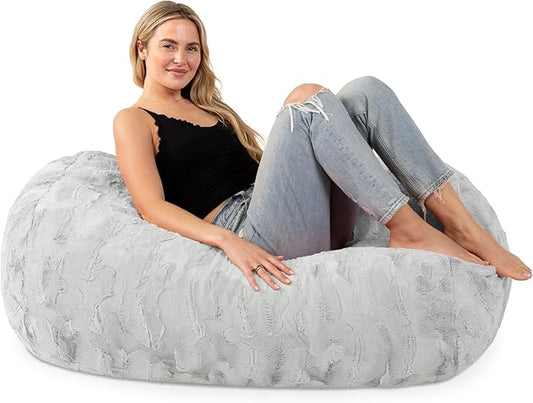 Jaxx Sofa Saxx Bean Bag Couch - 4 Foot - Faux Fur, Silver